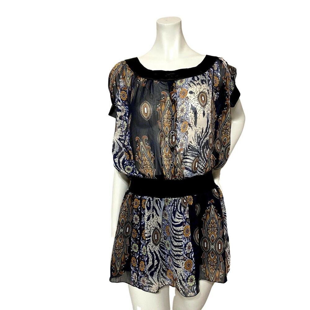 NWT Available Sheer Blue Floral Parsley Boho Blouse Size Medium